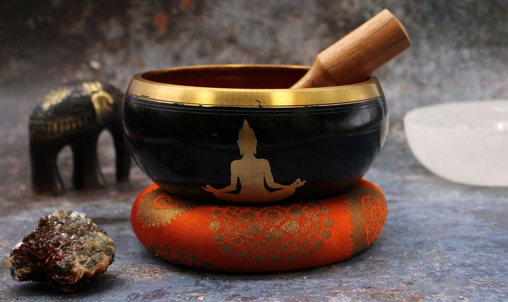 Large Buddha Singing Bowl Set – Black/Orange (14cm)