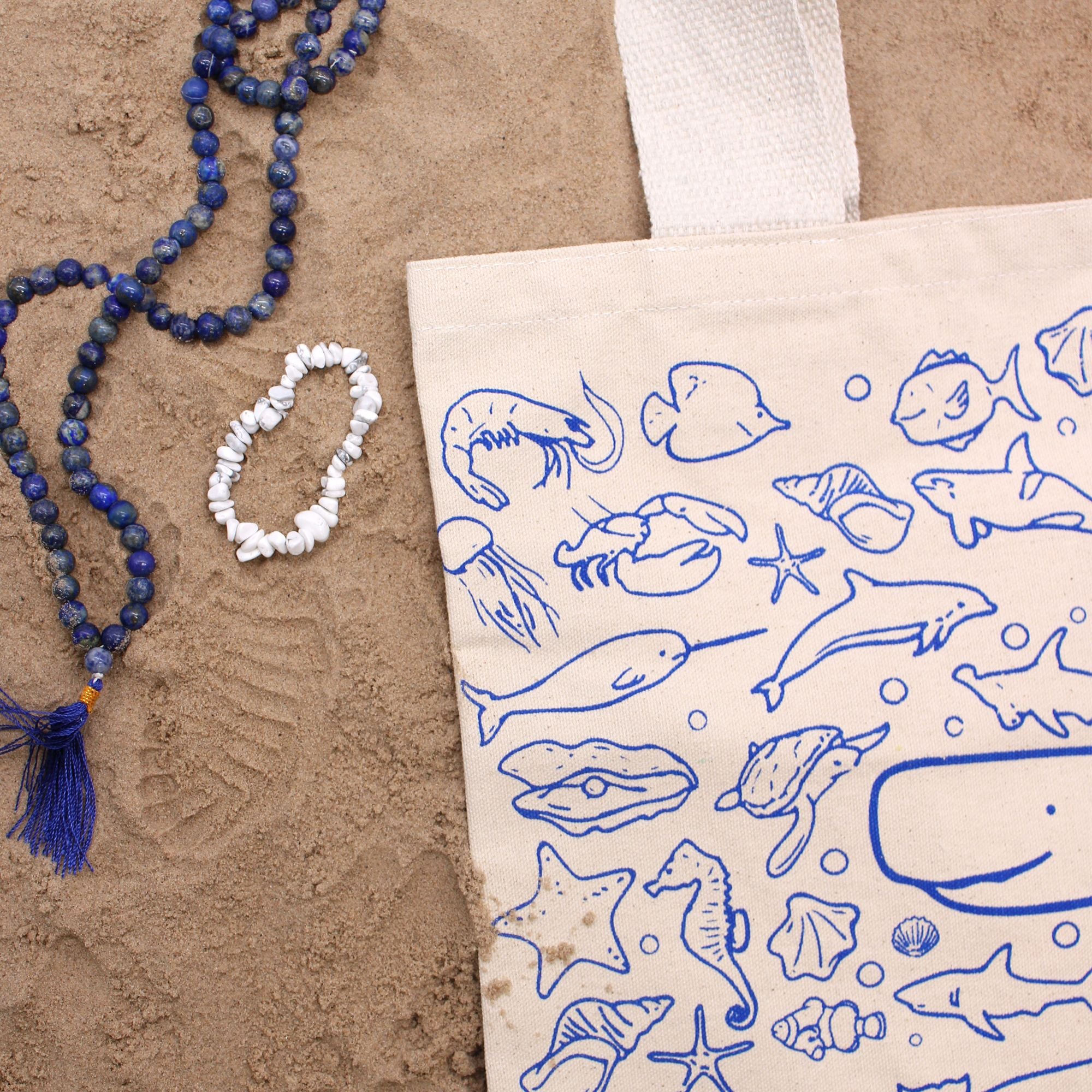 Big Cotton Shopping Bag - 38x42cm - Sea Life - 10oz