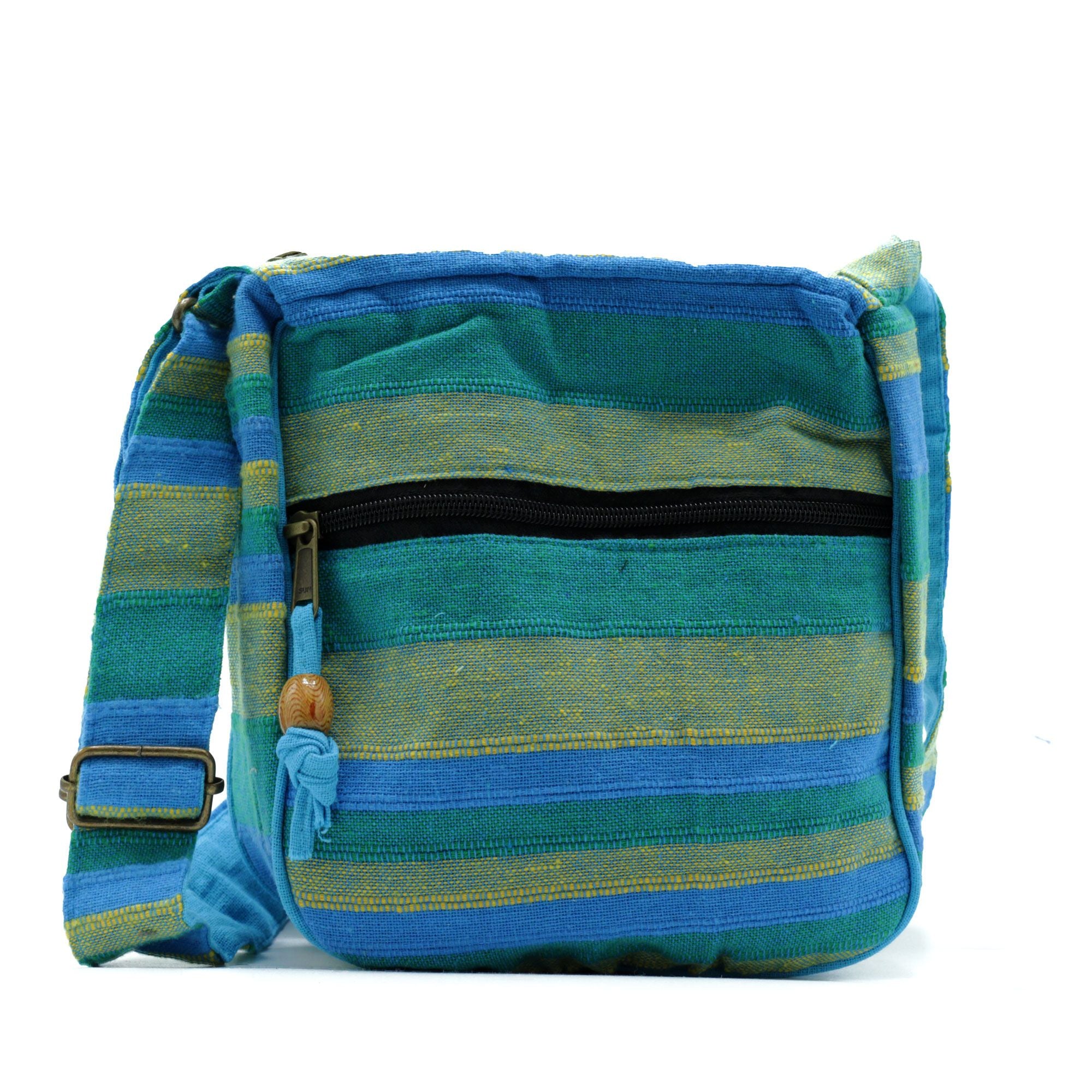 Large Nepal Sling Bag (Adjustable Strap) – Spring Meadows Green & Blue