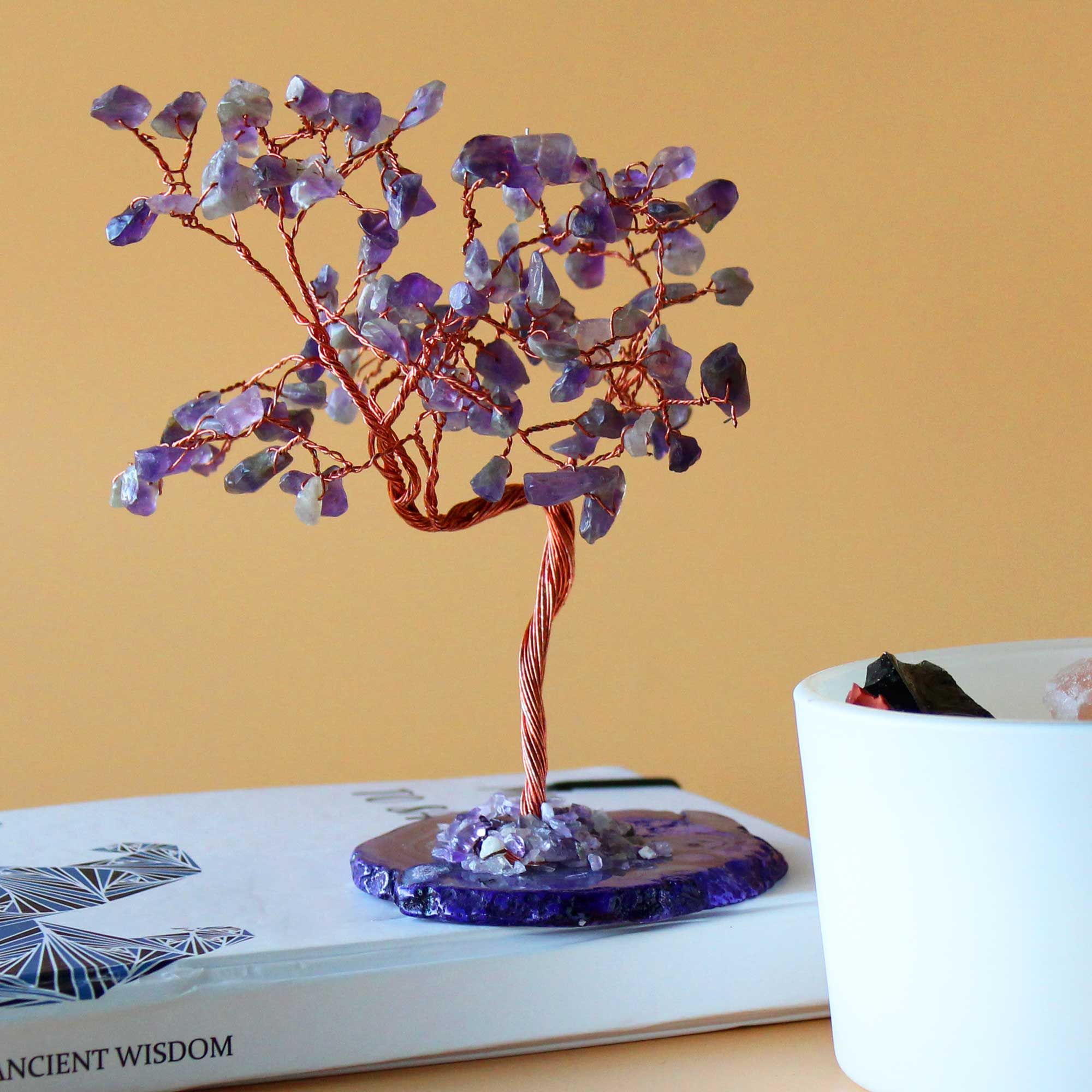 Large Gemstone Tree – Amethyst on Natural Agate Base (100 stones)