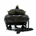 Large Brass Tibetan Burner – Four Symbol Hanging Pot