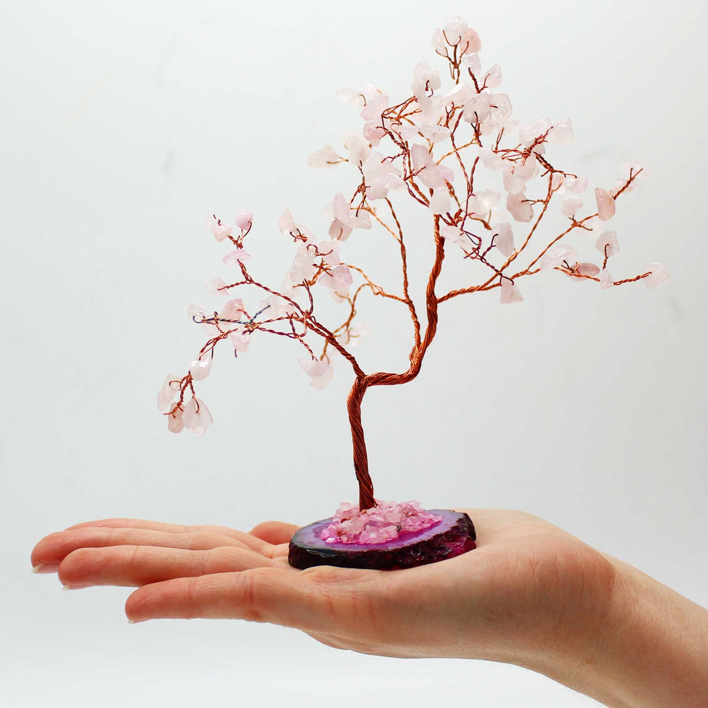 Large Gemstone Tree – Rose Quartz on Pink Agate Base (100 stones)
