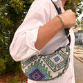 Jacquard Hobo Bag – Geo-Green (Brown Strap)