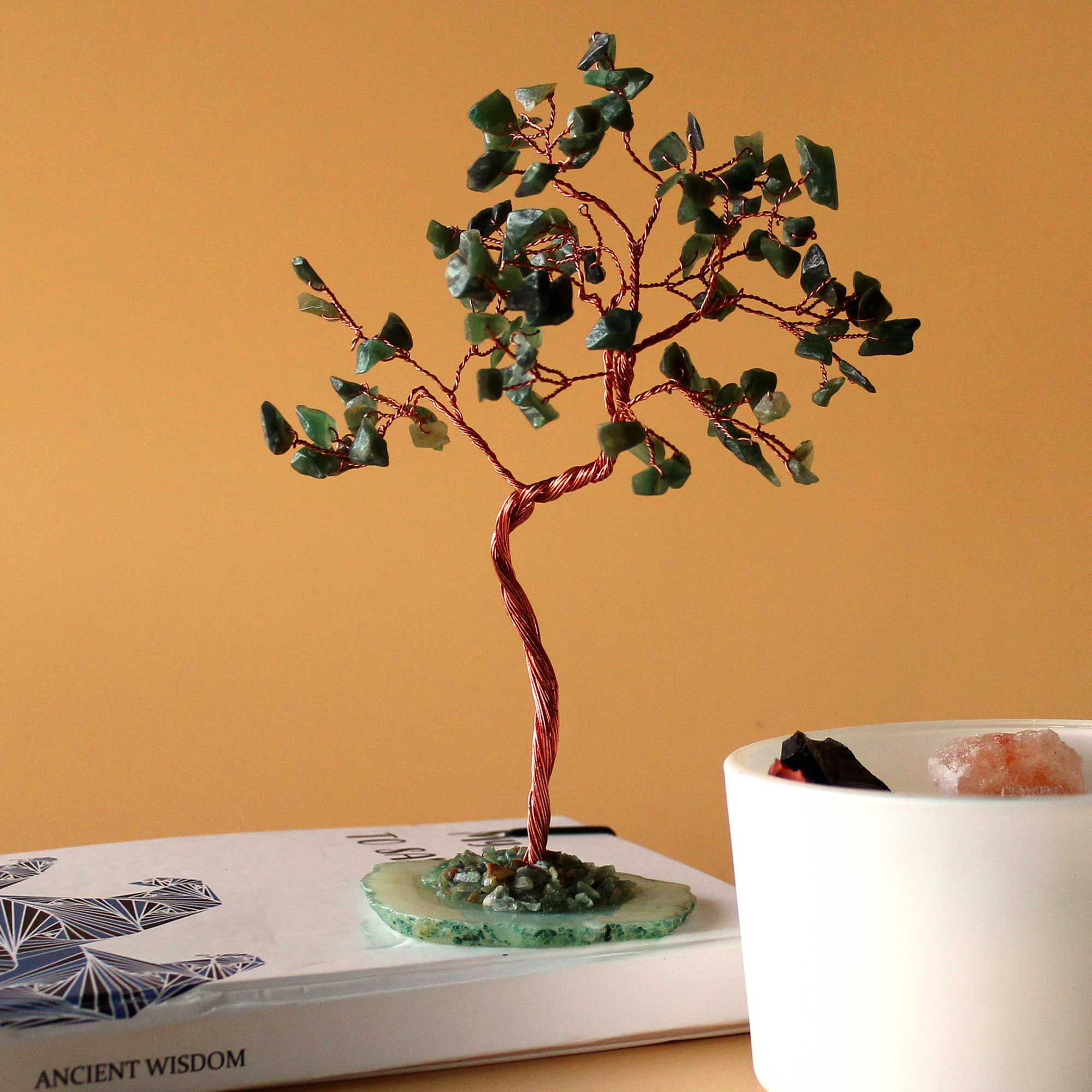 Large Gemstone Tree – Green Aventurine on Green Agate Base (100 stones)