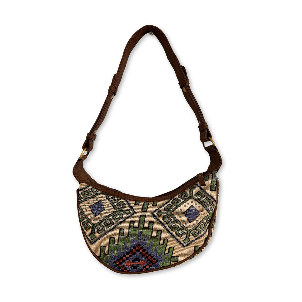 Jacquard Hobo Bag – Geo-Green (Brown Strap)