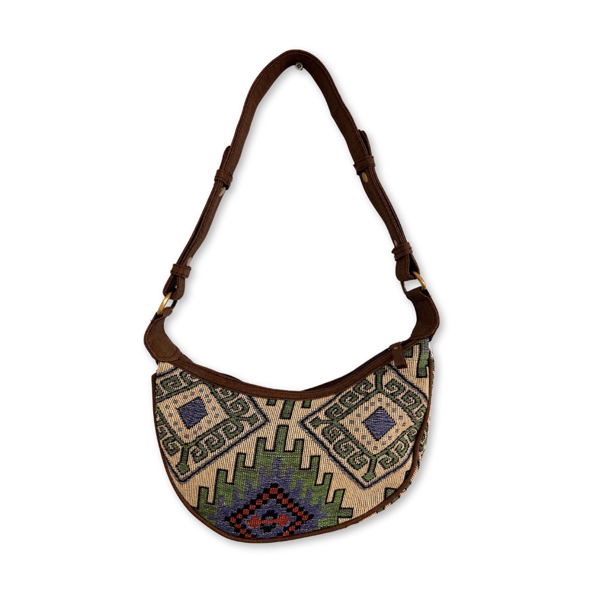 Jacquard Hobo Bag – Geo-Green (Brown Strap)