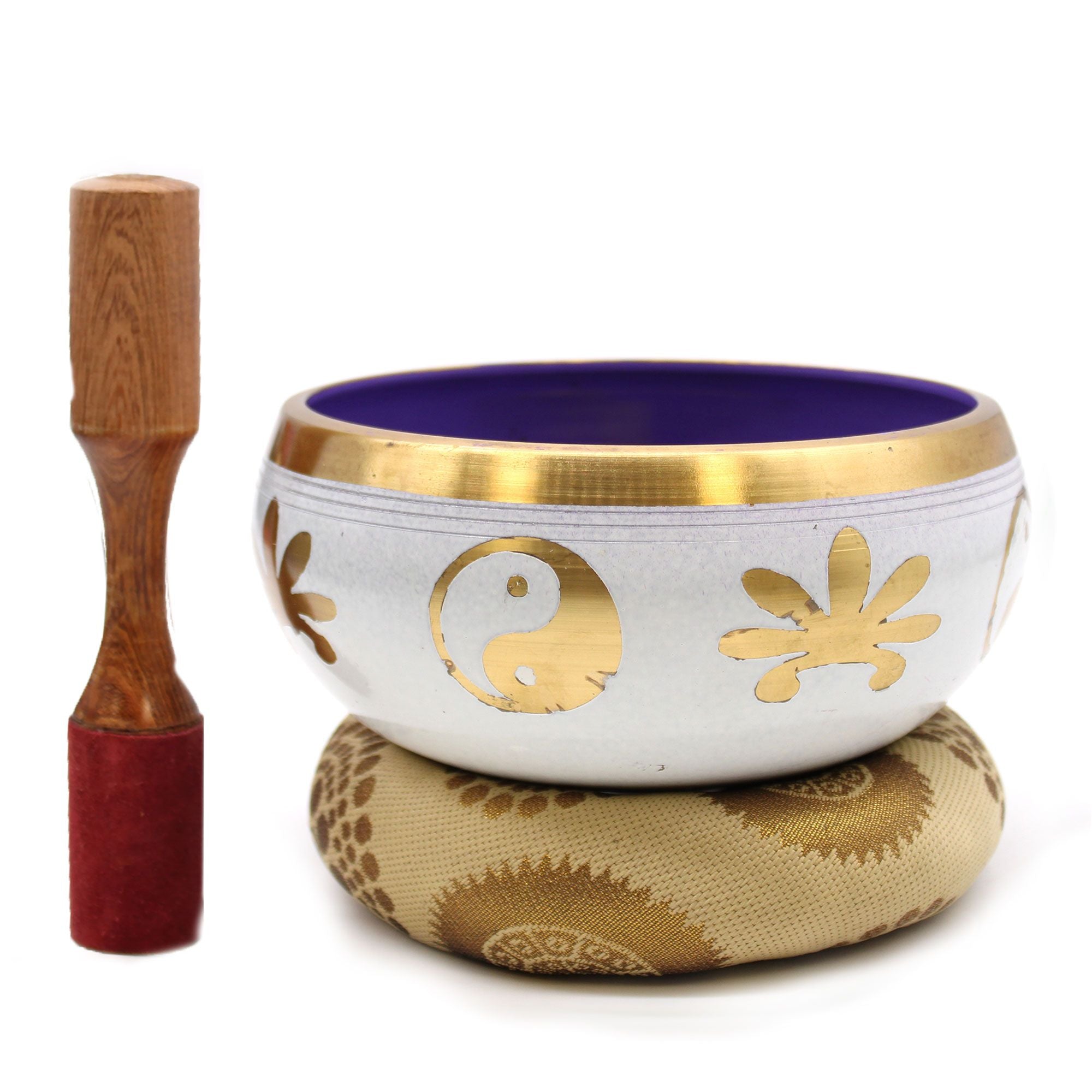 Large Yin & Yang Singing Bowl Set – White/Purple (14cm)