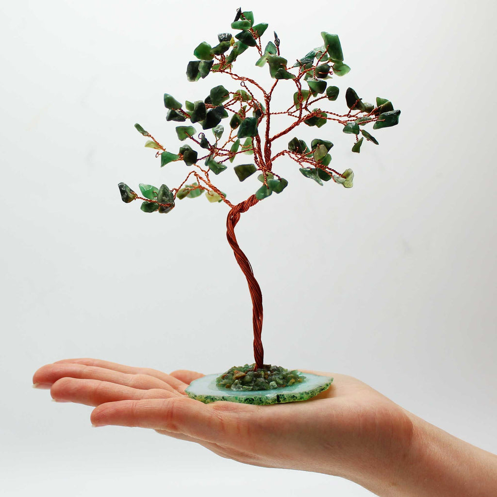 Large Gemstone Tree – Green Aventurine on Green Agate Base (100 stones)
