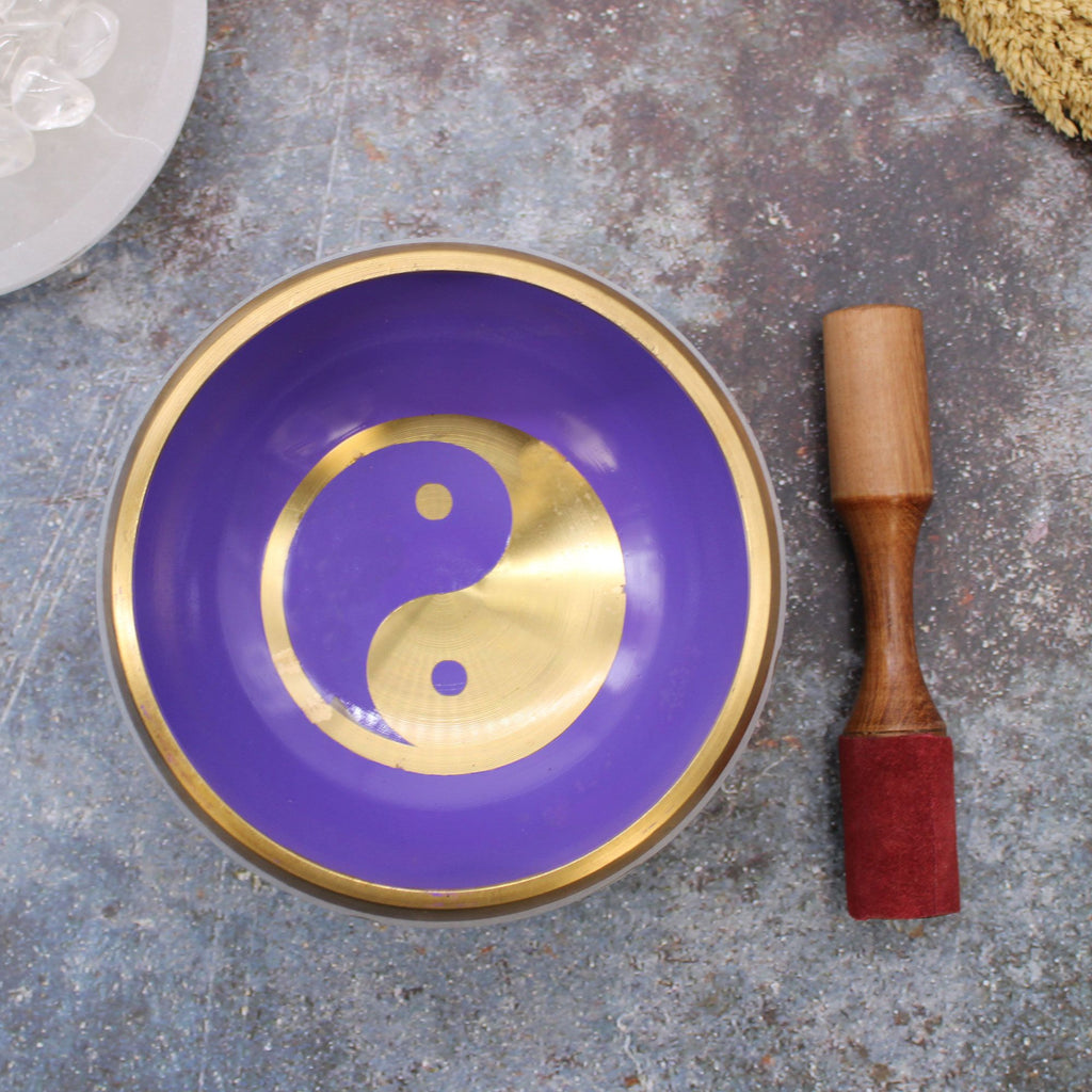 Large Yin & Yang Singing Bowl Set – White/Purple (14cm)