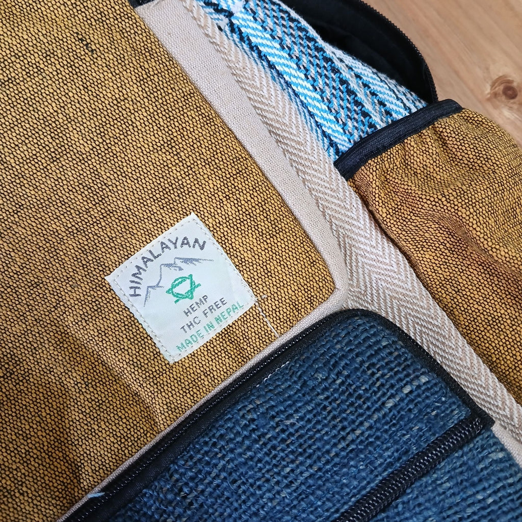 Large Boxy Hemp Backpack – Teal & Turmeric