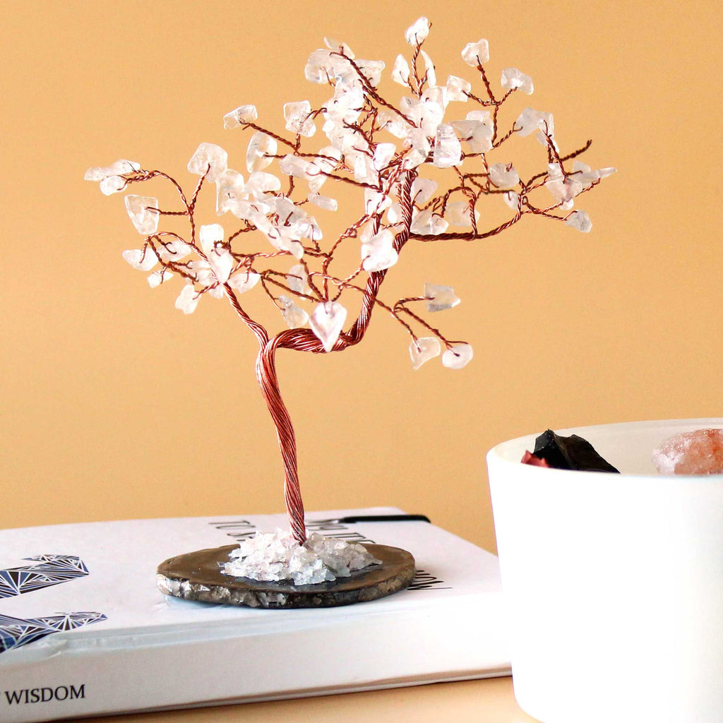 Large Gemstone Tree – Rock Quartz on Black Agate Base (100 stones)