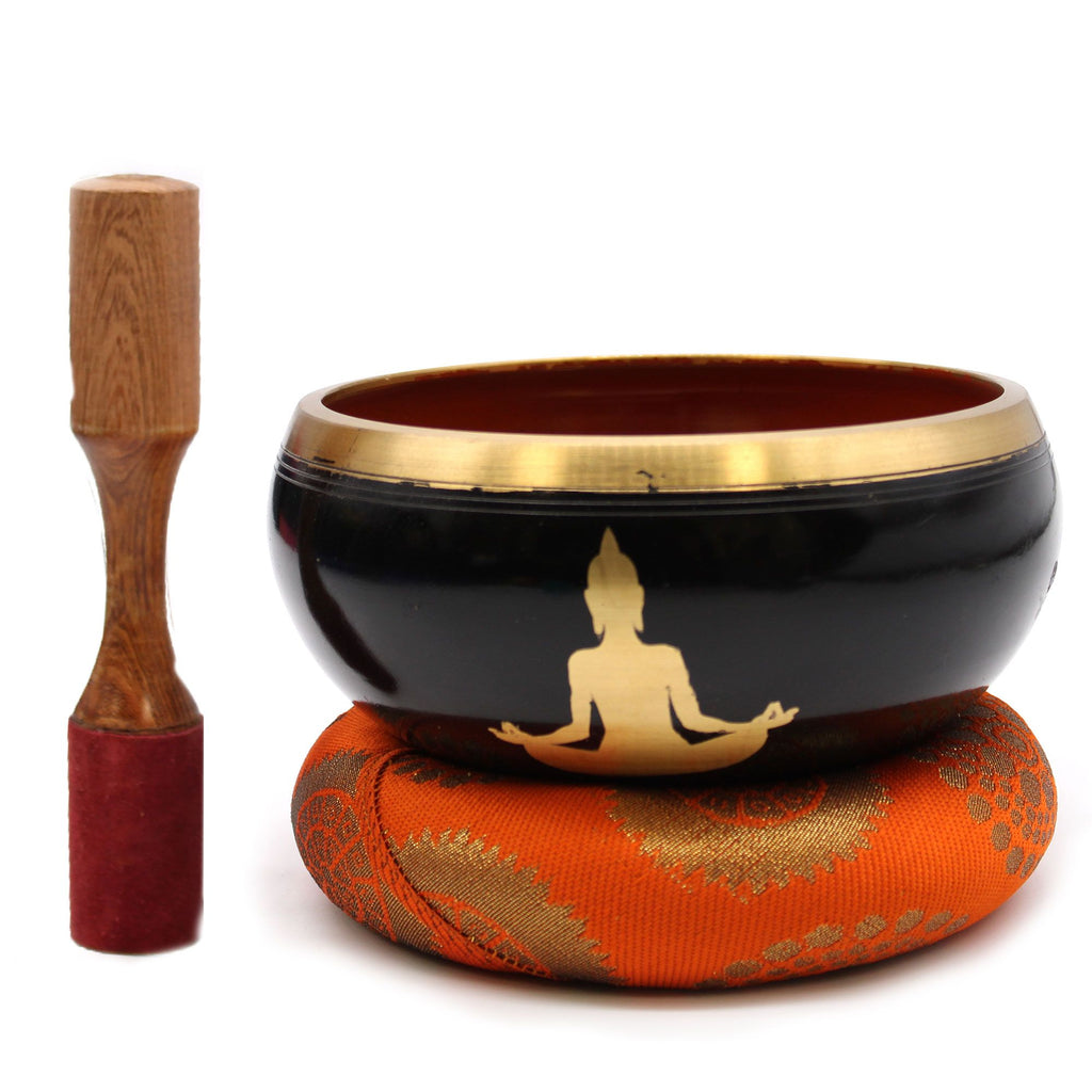 Large Buddha Singing Bowl Set – Black/Orange (14cm)