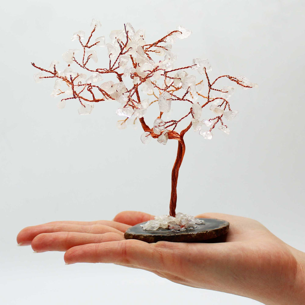 Large Gemstone Tree – Rock Quartz on Black Agate Base (100 stones)