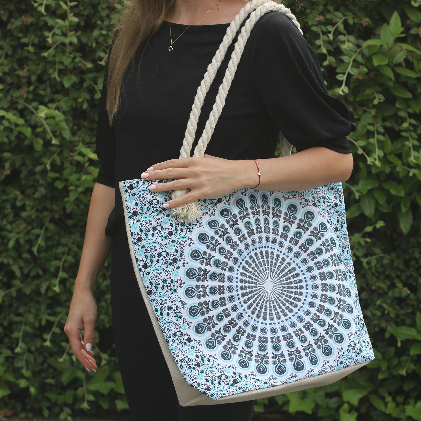 Rope Handle Mandala Bag – Sky Blue
