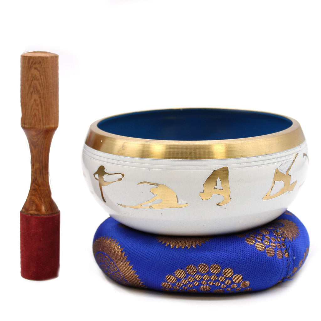 Large Yoga Moves Singing Bowl Set – White/Blue (14cm)