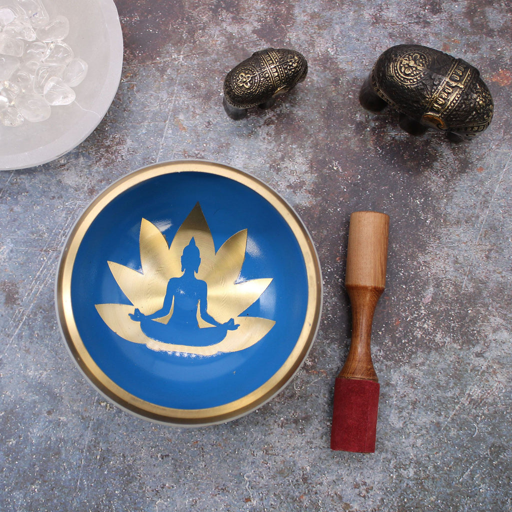 Large Yoga Moves Singing Bowl Set – White/Blue (14cm)