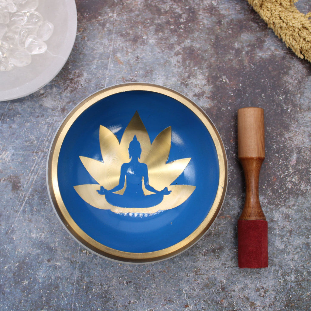 Large Yoga Moves Singing Bowl Set – White/Blue (14cm)